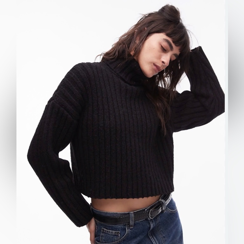 NWT TopShop ASOS Rib Crop Turtleneck Wool Sweater